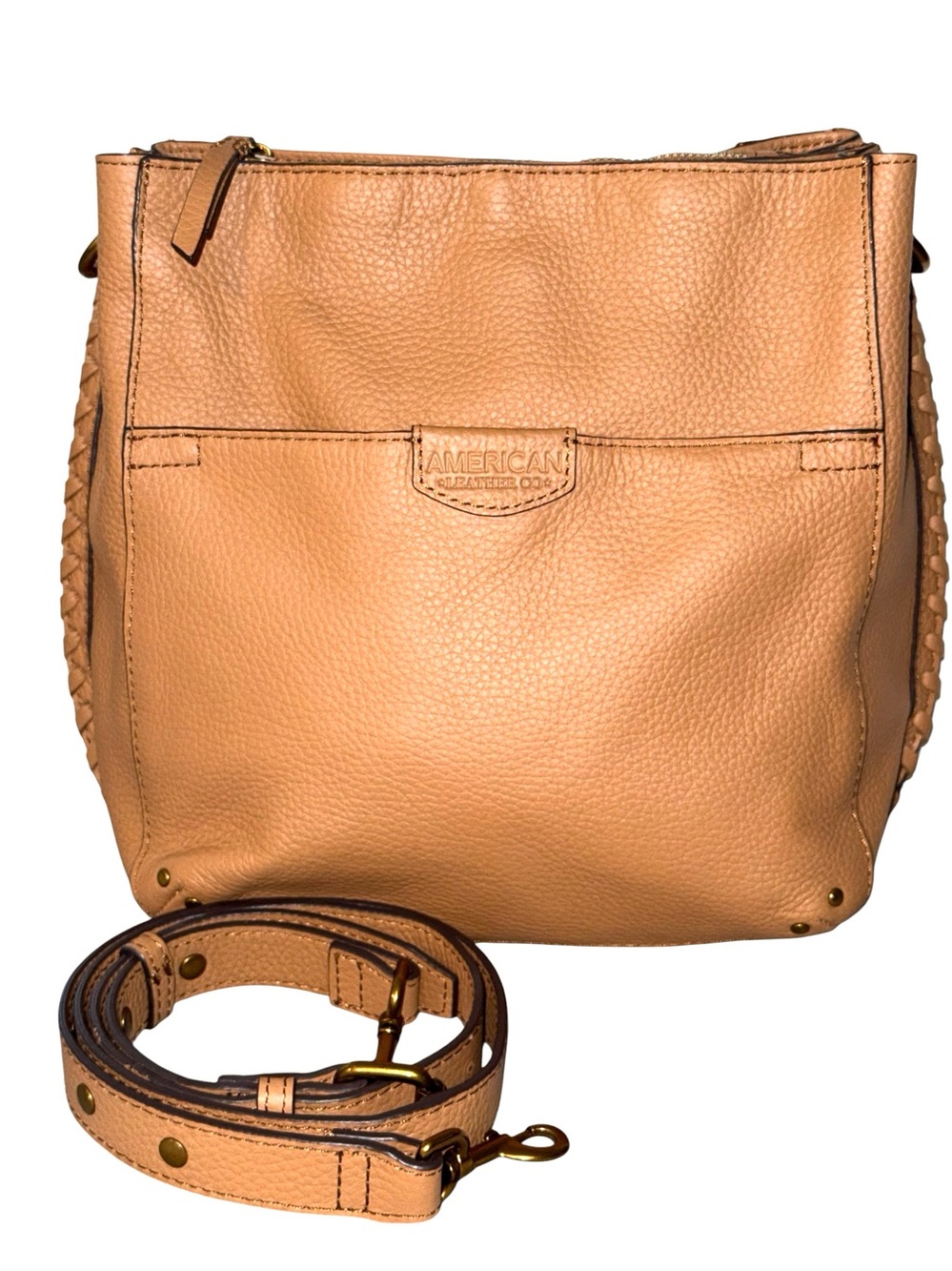 American Leather Co. Tan Pebbled Leather X-body Bag